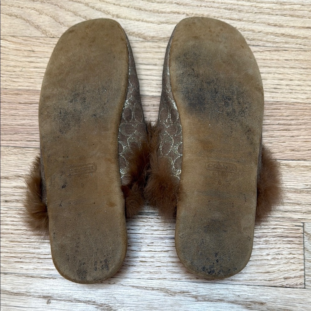 Coach Slippers Logo Pattern with Faux Fur RARE - Picture 4 of 5